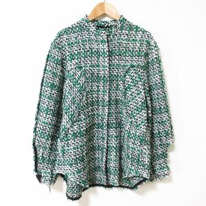 美品 22AW IRENE アイレネ MIX TWEED BLOUSE ツイードブラウス スタンドカラージャケット 24A83002 サイズ36 グリーン