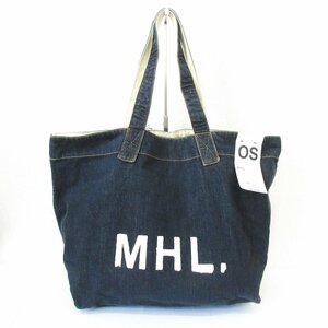 未使用 MHL. エムエイチエル マーガレットハウエル ロゴ キャンバス デニム トートバッグ ブルー