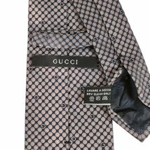 美品 GUCCI グッチ シルク100% 総柄 レギュラータイ ネクタイ グレー×ネイビー J1102_画像7