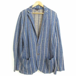 美品 LARDINI ラルディーニ ストライプ リネン100％ シングル 2B テーラードジャケット ハイゲージニットジャケット M ネイビー×ベージュ