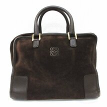 良品 LOEWE ロエベ アマソナ32 アナグラムロゴ スエード×レザー ハンドバッグ ミニボストンバッグ ブラウン_画像1