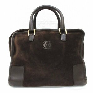 良品 LOEWE ロエベ アマソナ32 アナグラムロゴ スエード×レザー ハンドバッグ ミニボストンバッグ ブラウン