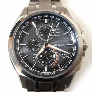 ジャンク品 CITIZEN シチズン アテッサ エコドライブ クロノグラフ メンズウォッチ 腕時計 H804-T018696 ブラック文字盤