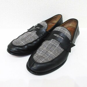  beautiful goods Christian Louboutin Christian Louboutin check pattern leather Loafer slip-on shoes size 42 approximately 27cm black × gray 