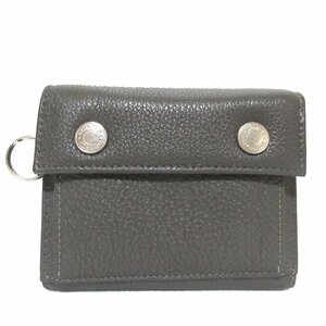 新品同様 PORTER ポーター 吉田かばん SHRINK POCKET PURSE レザー ウォレット 三つ折り財布 小銭入れ カード入れ グレー×オレンジ