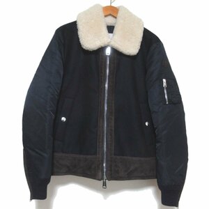 美品 MONCLER モンクレール PLOVAN プロヴァン ムートン×ウール×ナイロン 切り替え ジップアップ ダウンジャケット 1サイズ