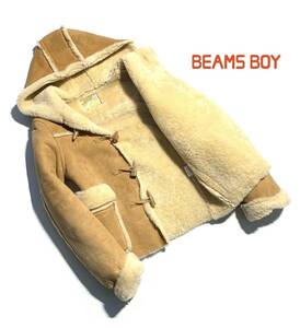 最高級【定価6.8万】BEAMS BOY ビームスボーイ ムートン ダッフルコート 羊革 フード レディース 保温性抜群【フワフワのムートンボア!!】