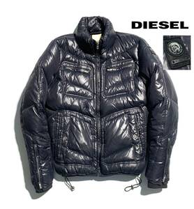 名作【定価5万】DIESEL ディーゼル ライダース ダウンジャケット L メンズ ロゴワッペン【軽量 保温性抜群】黒 美シルエット ナイロン