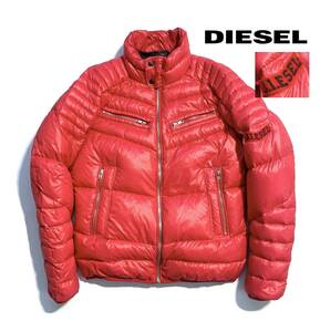 名作【定価5万】DIESEL ディーゼル ライダース ダウンジャケット L メンズ【軽量 保温性抜群】美シルエット 赤 ロゴ 国内正規 ジップ