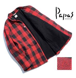 最高級【定価7万】Papas パパス バッファローチェック ジャケット M (L相当) ヘビーコットン【Pロゴ刺繍】カバーオール 赤黒 メンズ 日本製