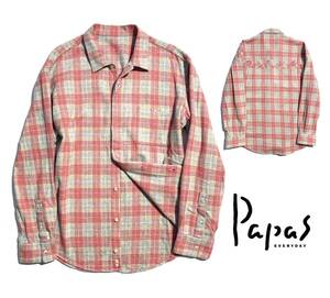 最高級【定価3万超】Papas パパス ネルチェック 長袖シャツ L (50) メンズ【ロゴデザイン】日本製 送料520円 秋冬向け 着心地抜群の一枚