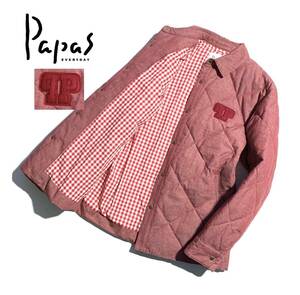 極美品【定価10万】Papas パパス キルティング ダウンジャケット 48(M) ロゴワッペン 裏地チェック【軽量 保温性抜群】日本製 メンズ