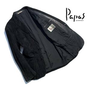 最高級【定価15万超】Papas パパス スウェード レザー テーラードジャケット M 羊革 シープスウェード 黒 日本製 メンズ しなやかな革質
