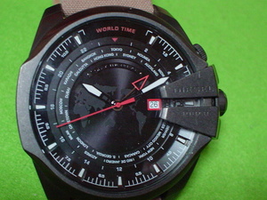 珍品　デザイン　 DIESEL　１０BAR　WORLD　TIME　腕時計　ブラック