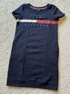 ☆TOMMY HILFIGER☆トミーヒルフィガーキッズ　裏起毛半袖ワンピース　紺☆XS