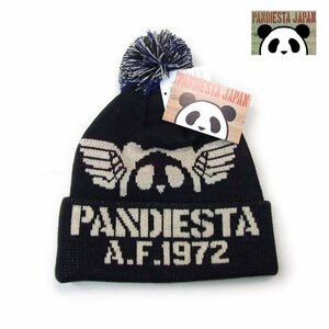 新品 パンディエスタ ニットキャップ 黒 ジャガード PANDIESTA 熊猫謹製パンダワッチ 592882