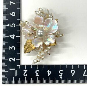 ◇SOLEIL ブローチ シェル パール ダイヤモンド K18 D0.06ct 12.5ｇ ソレイユ ゴールド◇MS