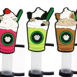 新品ネコちゃんパフェシリコンストローキャップ 3個セット 猫好きの方に キャット サスティナブル カフェインスタ映えカトラリー