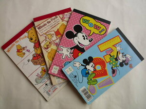 　【USED】Disney　ディズニー　ミシン目入り　メモ帳　メモパッド　4冊セット　Winnie the pooh　プーさん ミッキーマウス　ミニーマウス