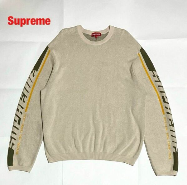 【希少】Supreme　シュプリーム　Sleeve Stripe Sweater　クルーネックニット　袖ロゴ　オーバーサイズ