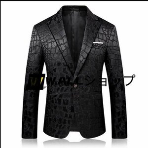 スタイリッシュなクロコダイル柄のブレザー黒スリムフィット衣装 DJオム刺繍パーティードレスメンズファッションブレザージャケット