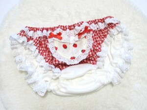 ★４８３★いちご 苺 ポケット付 チェック 赤 パンティ ハンドメイド ロリータ スキャンティ ショーツ インゴム パンツ M　昭和レトロ★