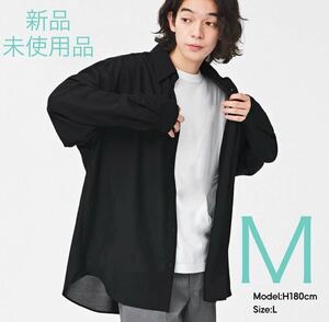 GU シアーオーバーサイズシャツ(長袖) BLACK M ジーユー 黒 透け