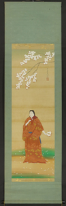 3123 【模写】 掛軸 亀永吾郎 筆 「桜の下に女性の図」 絹本