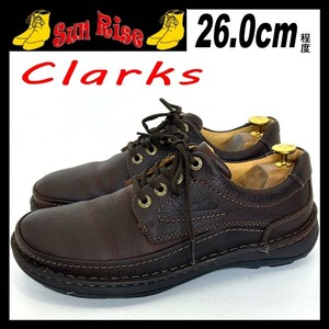 即決 Clarks クラークス メンズ UK8G 26cm程度 本革 レザー 茶色 ブラウン カジュアル ドレス シューズ 革靴 中古