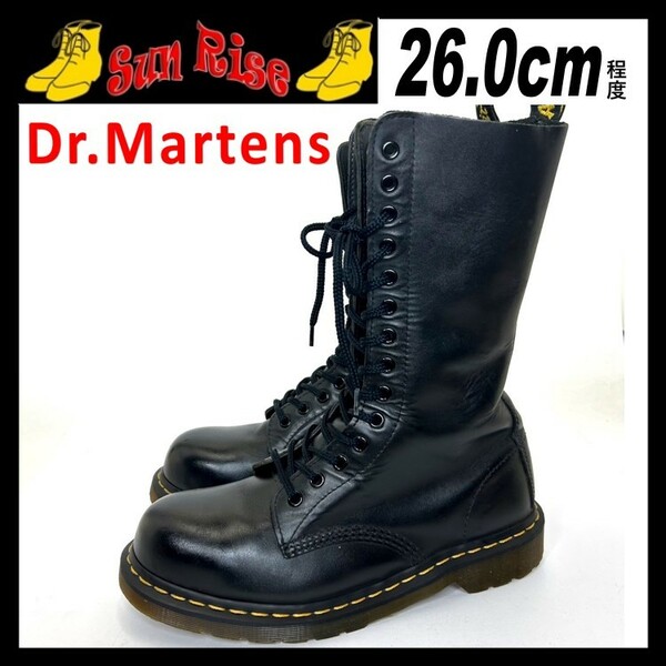 即決 Dr.Martens ドクターマーチン UK7 26cm程度 本革 レザー ブーツ スチールトゥ 14ホール 黒色 カジュアル アメカジシューズ 革靴 中古