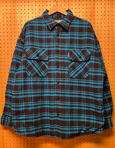 COOTIE クーティー Error Fit Nel Check Quilting CPO Jacket BLACK×BLUE Mサイズ