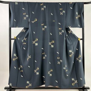 小紋 身丈155cm 裄丈69.5cm L 袷 ますいわ屋 うさぎ 葡萄 灰色 正絹 秀品 【中古】