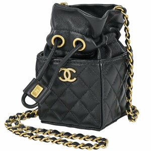 シャネル CHANEL ココマーク ミニ チェーン ショルダーバッグ マトラッセ 巾着型 レザー ブラック CD0055 レディース 【中古】