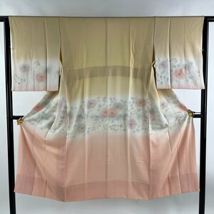 長襦袢 身丈126cm 裄丈63cm S 草花 絞り ぼかし ベージュ 正絹 秀品 【中古】