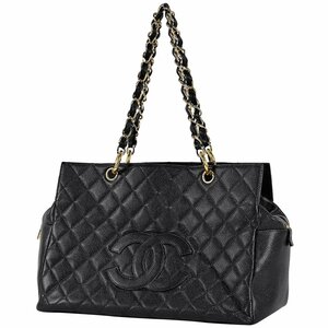 シャネル CHANEL ココマーク チェーン トートバッグ マトラッセ ショルダーバッグ トートバッグ キャビアスキン ブラック レディース 中古