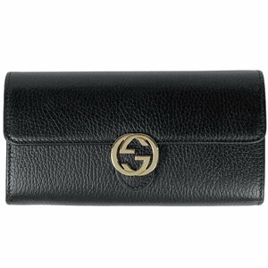 グッチ GUCCI インターロッキングG 二つ折り 長財布 レザー ブラック 615524 レディース 【中古】