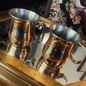 湯布院アンティーク COPPER100 HOME WARE 銅製 カップ ペア マグカップ ビアカップ キャンプ用品 コーヒーサイズH W D