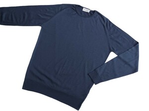  メンズ M ジョンスメドレー 最高級メリノウール クルーネックセーター LUNDY SMOKE BLUE JOHN SMEDLEY イギリス製★