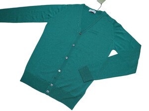  メンズ S ジョンスメドレー 最高級メリノウール カーディガン PETWORTH GREEN EMERALD JOHN SMEDLEY イギリス製★差し色に最適★