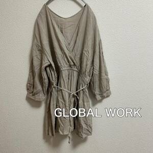 送料無料 匿名配送 GLOBAL WORK フレンチリネン シャツ ブラウス グローバルワーク