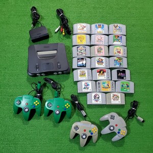 任天堂 NINTENDO 64 ロクヨン 本体 コントローラ 4個 カセット ソフト 20本 まとめ売り 動作確認済み 大乱闘スマッシュブラザーズ