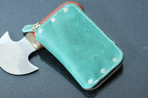  hand made card .. purse coin case change purse .* large size b ride ru leather green 