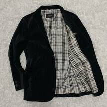 ●○1円 バーバリーブラックレーベル BURBERRY BLACK LABEL テーラードジャケット ベロア ノバチェック ストライプ ブラック M メンズ○●_画像1