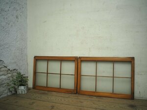 yuO0847*(2)[H47cm×W66cm]×2 sheets * Showa Retro . taste ... small ... old tree frame glass door * fittings sliding door sash small window . material reform A.1