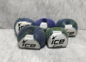 輸入　毛糸　Ice Yarns　カレスベビーアルパカカラー　アルパカ30％　ウール31％　30g×5個セット　グリーン＆ターコイズ　トルコ 海外　①