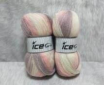 輸入　毛糸　Ice Yarns　アンゴラバティーク　アンゴラ20％　ウール20％　100g×2個セット　ベビーピンク＆エクリュ　トルコ　海外　②_画像1