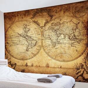ヴィンテージ風 タペストリー 世界地図 ワールドマップ 壁掛け 壁飾り おしゃれ インテリア ウォールアート モダン 布製150ｘ100cm