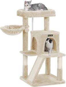 キャットタワー 大型猫 ハンモック耐荷重10KG 猫タワー 天然サイザル 広いハウス 多頭飼い 安定性 96cm PCT51MV1