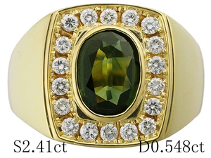  signet green sapphire /2.41ct diamond /0.548ct ring K18YG 23 number so-ting attaching 