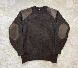 極暖！美品 ￥24,200 英国製 HIGHLAND2000 ハイランド2000 PARK RANGER SWEATER 本革使用 ハンティングニット ざっくりセーター 濃茶 /L